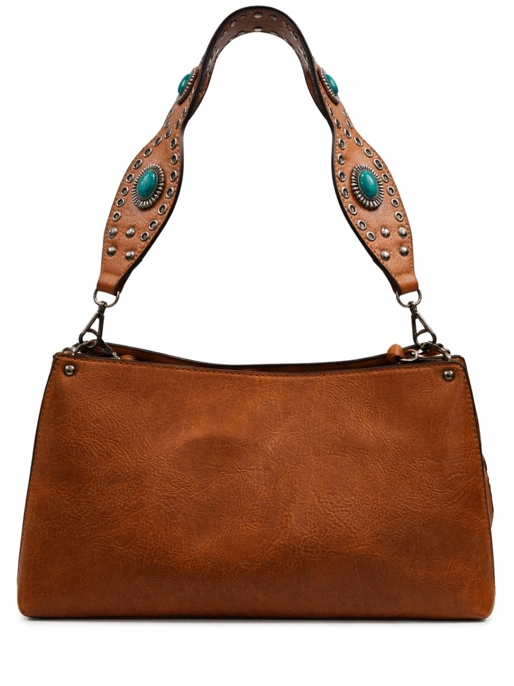 Sam & Hadley Cognac Hobo Bag Turquoise Studded Strap Western Boho - Picture 2 of 12